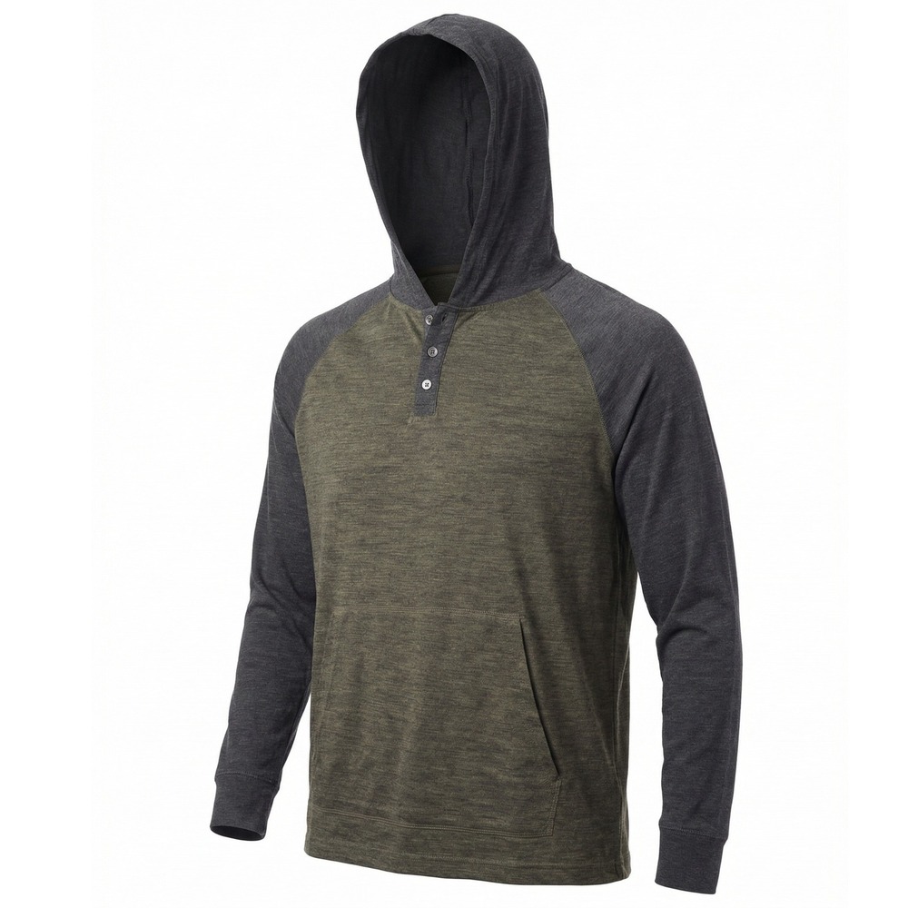 Faded Glory Mens 3XL Olive Green Charcoal Grey Henley Jersey Hoodie FM47Y072 NWT